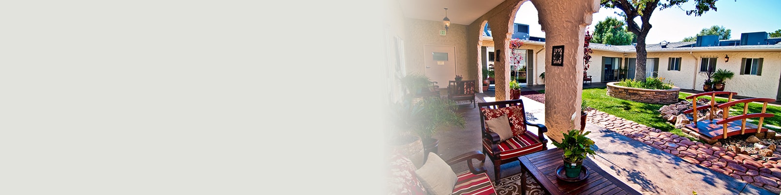 reo vista courtyard, water feature and shade tree
